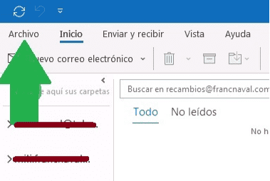 Configurar correo en Outlook 1 Boton archivo outlook
